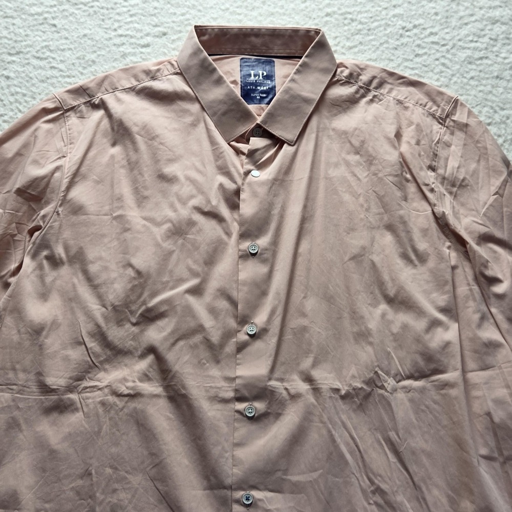 Louis Philippe Dress Shirt Mens 44 Pink Solid Super Slim Fit Stretch Ath Work LS